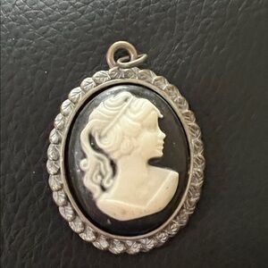 Vintage-Inspired Black and Silver Cameo Pendant